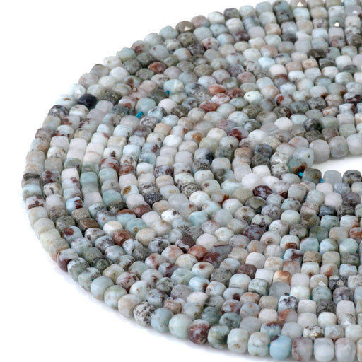 This is a Dakota Stones 4mm Larimar Matrix Gemstone strand with faceted cube beads in 15-16 inch strand.