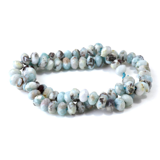 This is a Dakota Stones 5x8mm Larimar Gemstone strand with faceted rondelle beads in 15-16 inch strand.