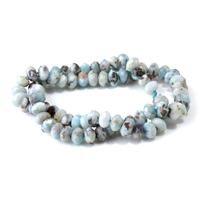This is a Dakota Stones 5x8mm Larimar Gemstone strand with faceted rondelle beads in 15-16 inch strand.