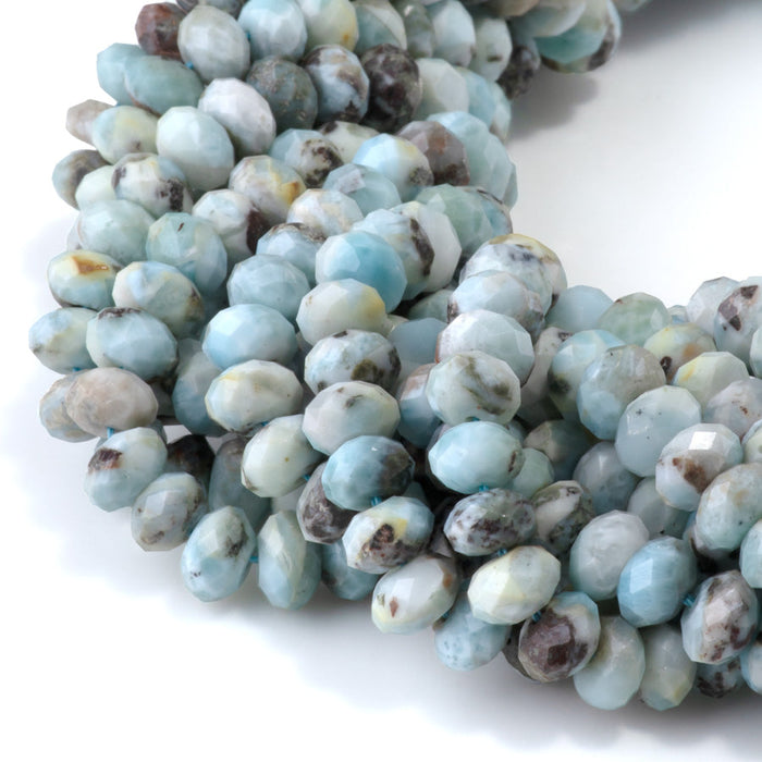 This is a Dakota Stones 5x8mm Larimar Gemstone strand with faceted rondelle beads in 15-16 inch strand.