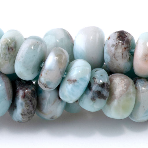 This is a Dakota Stones 5x8mm Larimar Matrix Gemstone strand with rondelle beads in 15-16 inch strand.
