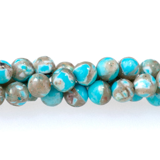 This is a Dakota Stones 4mm Magnesite Turquoise Blue Gemstone strand with dyed round beads in 15-16 inch strand.