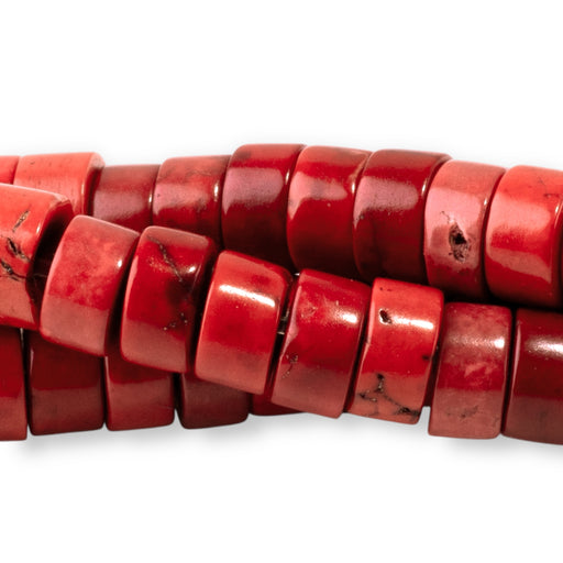 This is a Dakota Stones 6mm Magnesite Red Gemstone strand with dyed heishi beads in 15-16 inch strand.