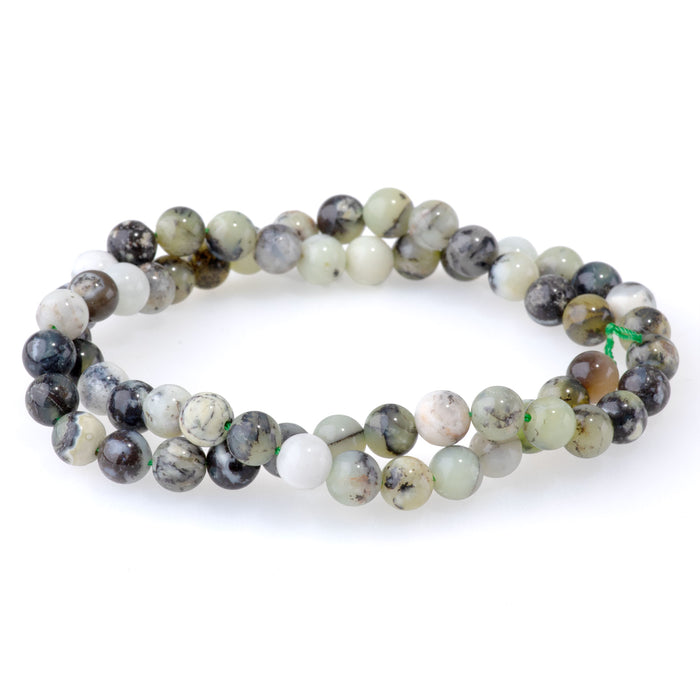 Madagascar Dendiritc Green Opal 6mm Round A Grade - 15-16 Inch