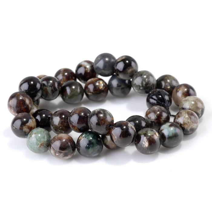 Green and Black Mica Muscovite 12mm Round - 15-16 Inch