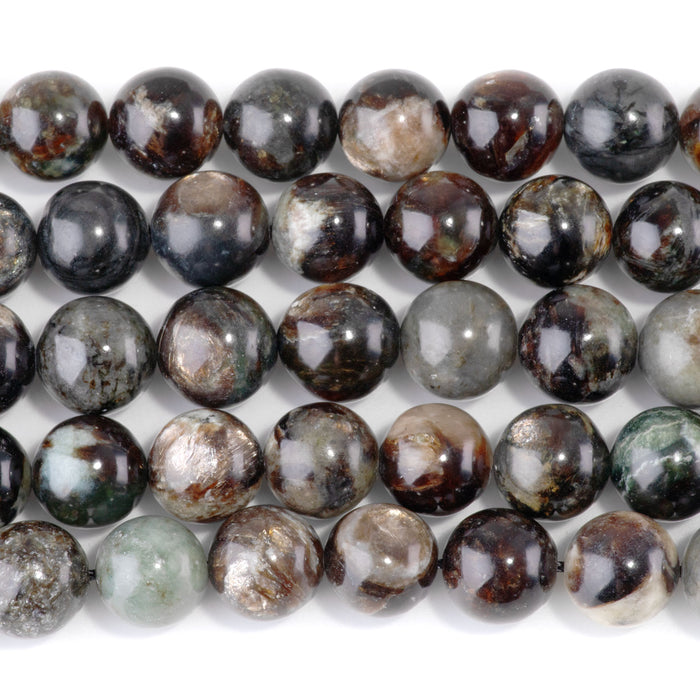 Green and Black Mica Muscovite 12mm Round - 15-16 Inch