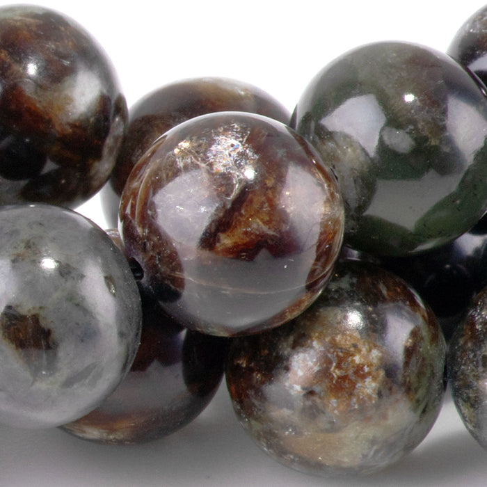 Green and Black Mica Muscovite 12mm Round - 15-16 Inch