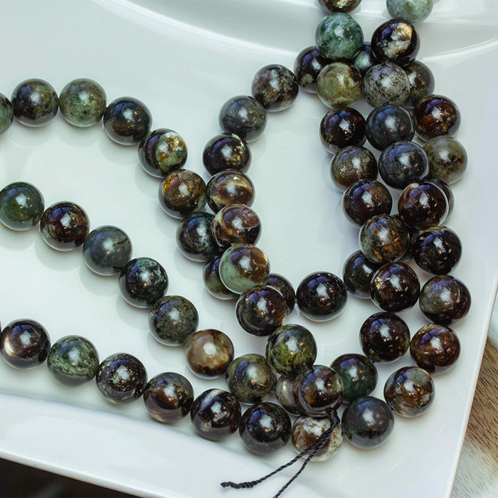 Green and Black Mica Muscovite 12mm Round - 15-16 Inch
