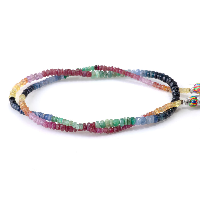 Ruby, Sapphire, & Emerald 1-2x2-4mm Faceted Irregular Banded Rondelle Beads - 15-16 Inch