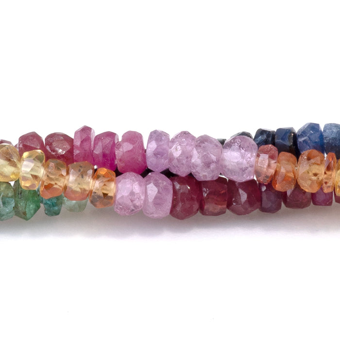 Ruby, Sapphire, & Emerald 1-2x2-4mm Faceted Irregular Banded Rondelle Beads - 15-16 Inch