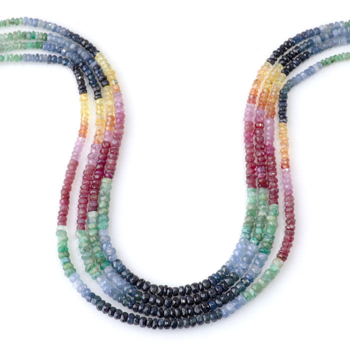 Ruby, Sapphire, & Emerald 1-2x2-4mm Faceted Irregular Banded Rondelle Beads - 15-16 Inch