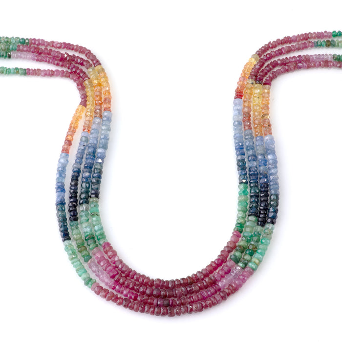 Ruby, Sapphire, & Emerald 1-2x2-4mm Faceted Irregular Banded Rondelle Beads - 15-16 Inch