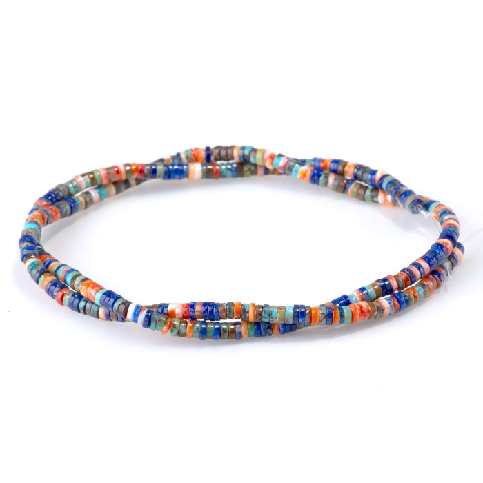 Hubei Turquoise, Lapis AAA, & Spiny Oyster 2x3mm Heishi - 15-16 Inch