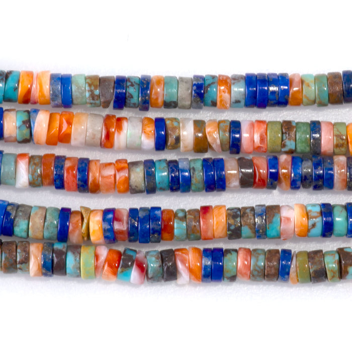 Hubei Turquoise, Lapis AAA, & Spiny Oyster 2x3mm Heishi - 15-16 Inch