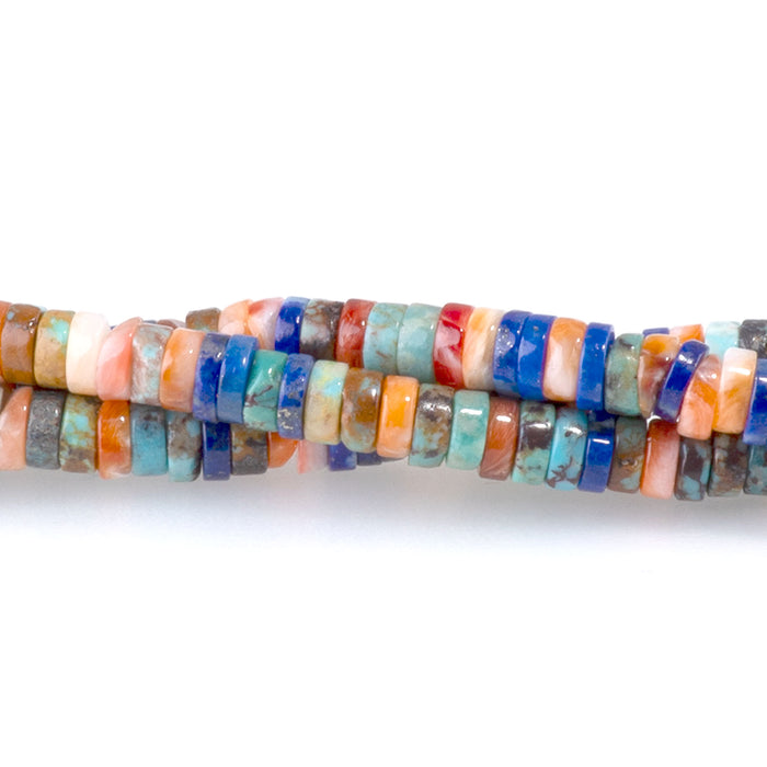 Hubei Turquoise, Lapis AAA, & Spiny Oyster 2x3mm Heishi - 15-16 Inch