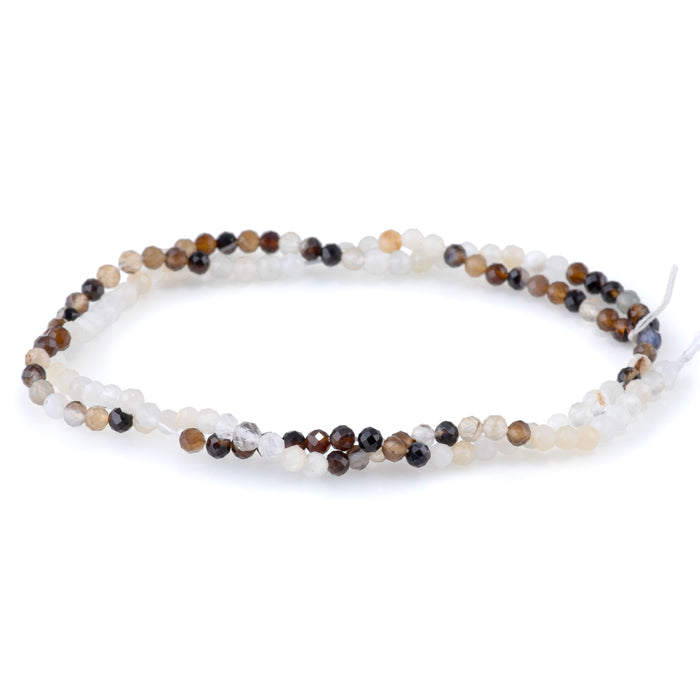 Banded Mixed Stone 3mm Faceted Round - Brown & White Agate - 15-16 Inch
