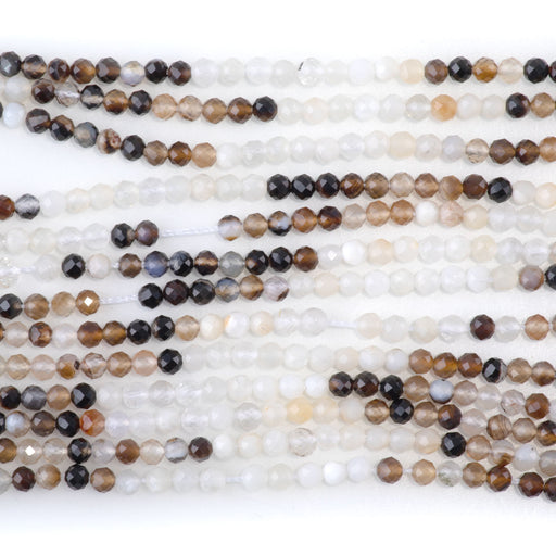 This is a Dakota Stones 3mm Banded Mixed Stone Brown White Gemstone strand with faceted round beads in 15-16 inch strand.