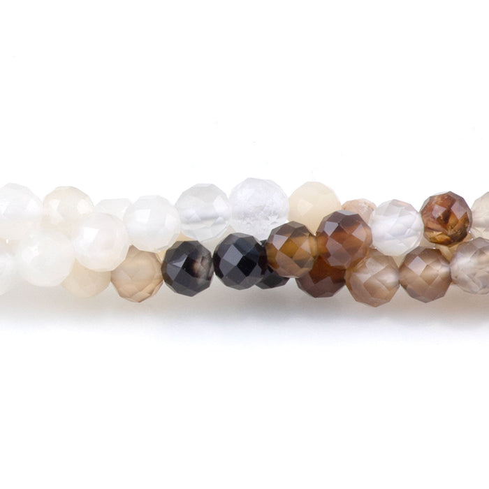 Banded Mixed Stone 3mm Faceted Round - Brown & White Agate - 15-16 Inch