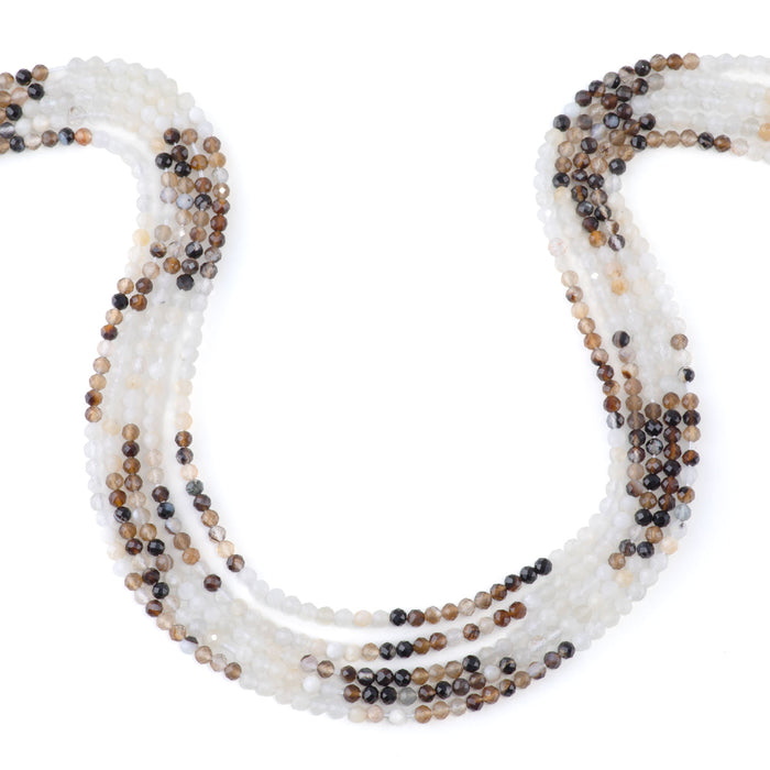 Banded Mixed Stone 3mm Faceted Round - Brown & White Agate - 15-16 Inch