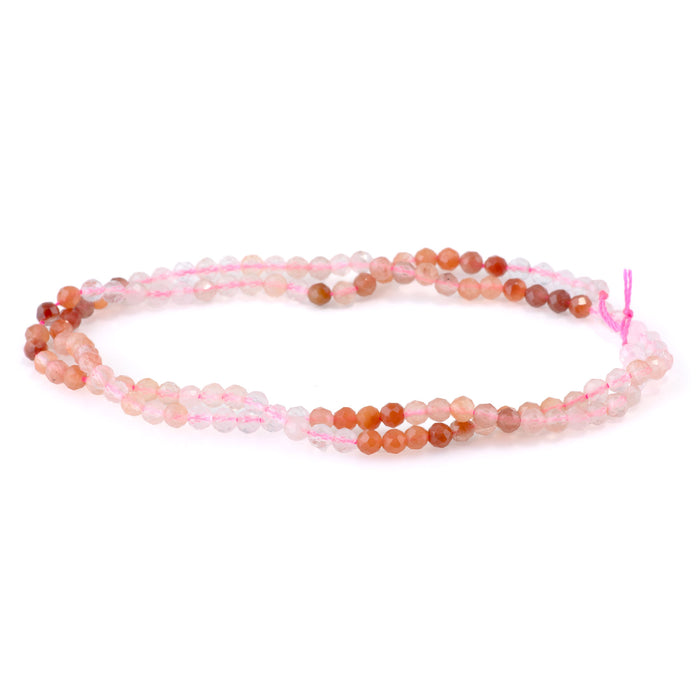 Banded Mixed Stone 3mm Faceted Round - Carnelian/Rose Quartz/Strawberry Quartz - 15-16 Inch