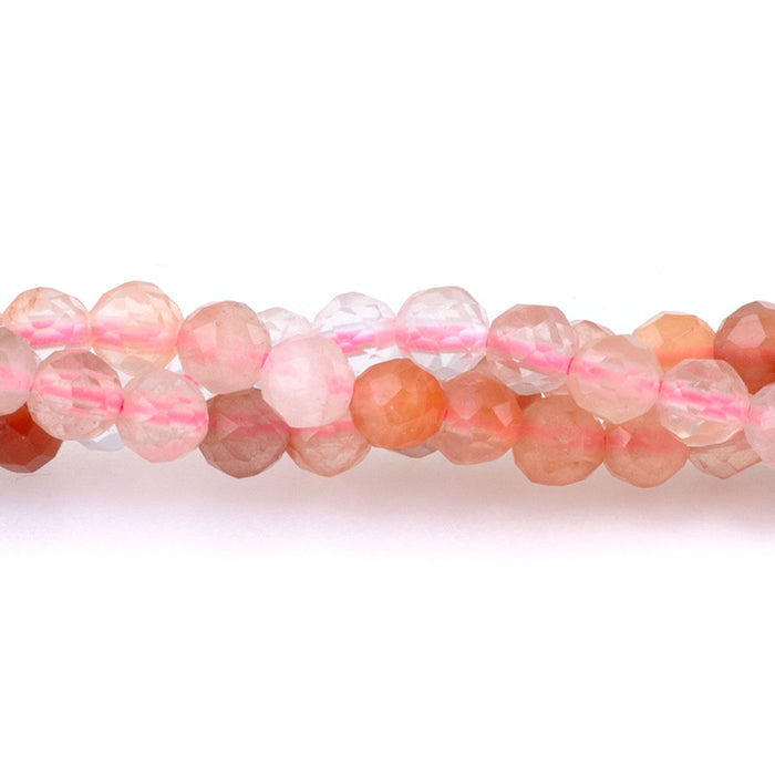 Banded Mixed Stone 3mm Faceted Round - Carnelian/Rose Quartz/Strawberry Quartz - 15-16 Inch