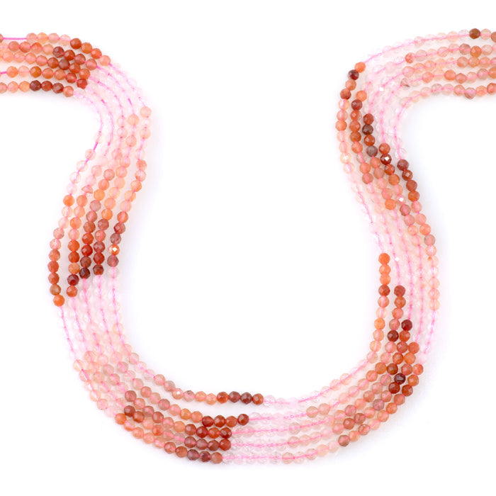 Banded Mixed Stone 3mm Faceted Round - Carnelian/Rose Quartz/Strawberry Quartz - 15-16 Inch