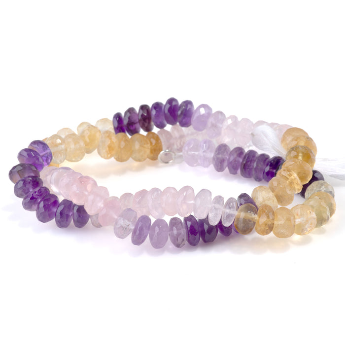 Mixed Stone (Citrine/Rose Quartz/Amethyst) 4-9mm Banded Faceted Rondelle - 18 Inch