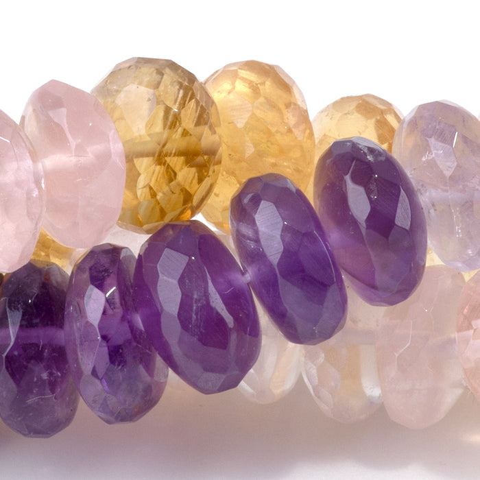 Mixed Stone (Citrine/Rose Quartz/Amethyst) 4-9mm Banded Faceted Rondelle - 18 Inch