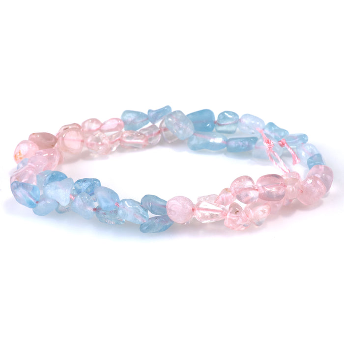 Banded Aquamarine and Rose Quartz 6-8mm Pebble - 15-16 Inch