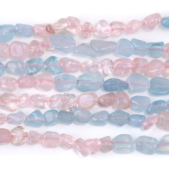 Banded Aquamarine and Rose Quartz 6-8mm Pebble - 15-16 Inch