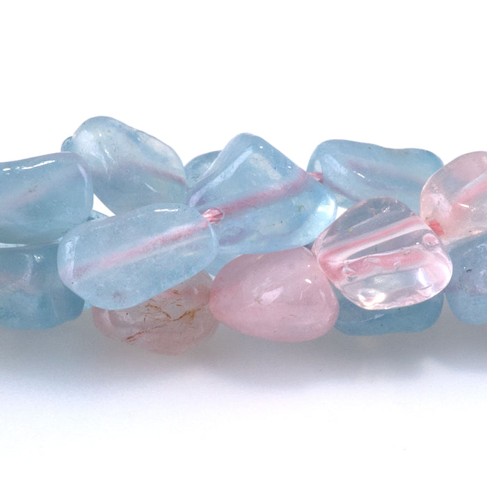 Banded Aquamarine and Rose Quartz 6-8mm Pebble - 15-16 Inch