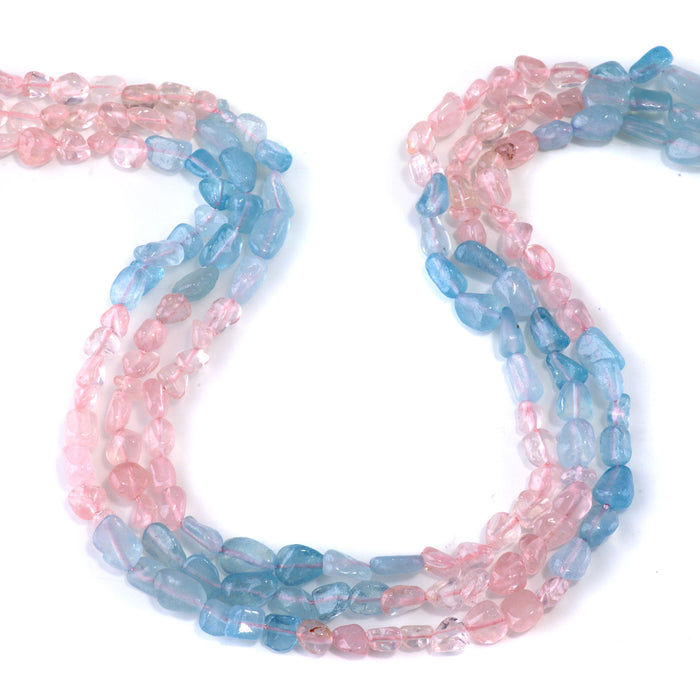 Banded Aquamarine and Rose Quartz 6-8mm Pebble - 15-16 Inch