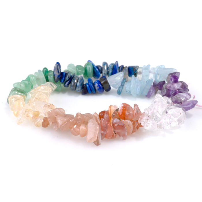 Banded Mixed Stone 6-9mm Chip - Amethyst/Aqua/Citrine/Lapis/Red Agate - 15-16 Inch