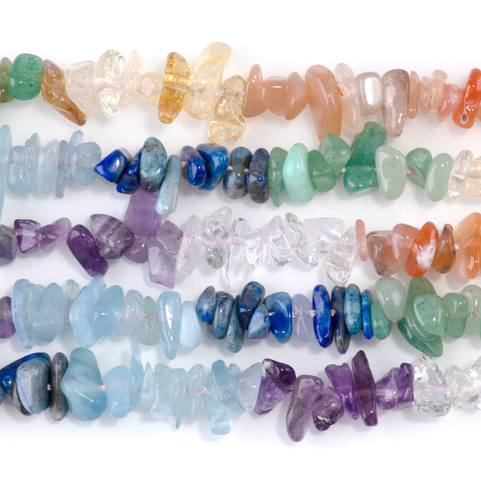 Banded Mixed Stone 6-9mm Chip - Amethyst/Aqua/Citrine/Lapis/Red Agate - 15-16 Inch