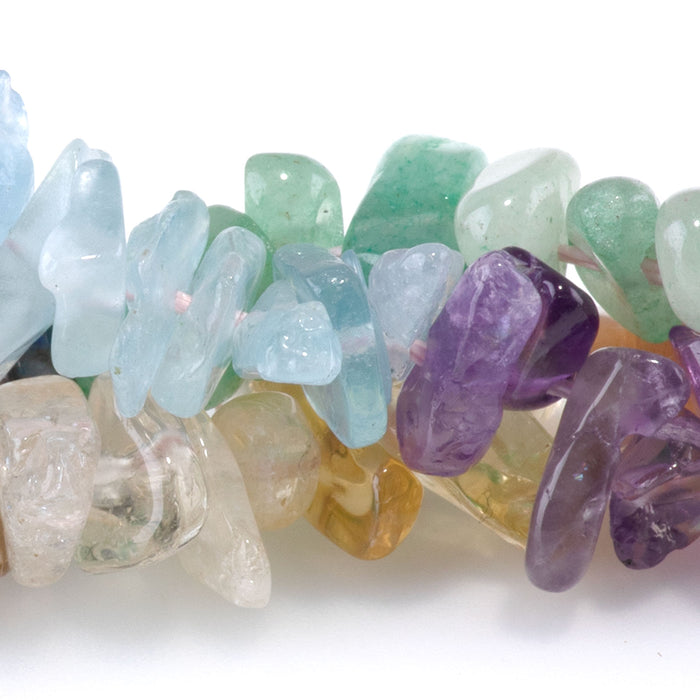 Banded Mixed Stone 6-9mm Chip - Amethyst/Aqua/Citrine/Lapis/Red Agate - 15-16 Inch