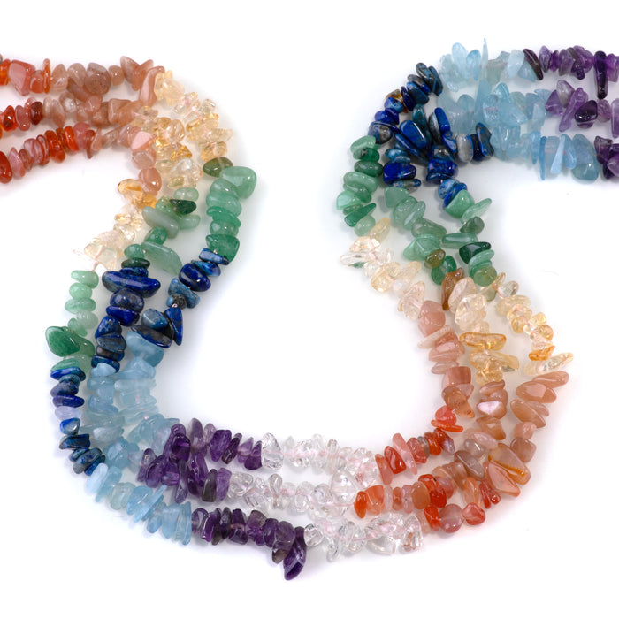 Banded Mixed Stone 6-9mm Chip - Amethyst/Aqua/Citrine/Lapis/Red Agate - 15-16 Inch