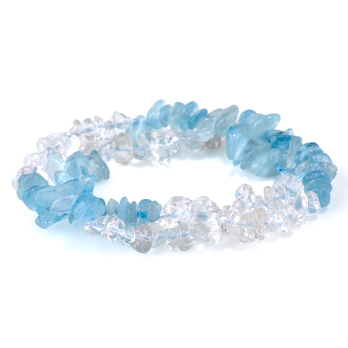 Banded Mixed Stone 6-9mm Chip - Aquamarine & Crystal - 15-16 Inch