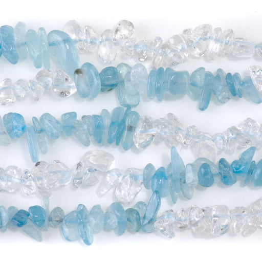 This is a Dakota Stones 6-9mm Banded Mixed Stone Aquamarine Crystal Gemstone strand with chip beads in 15-16 inch strand.