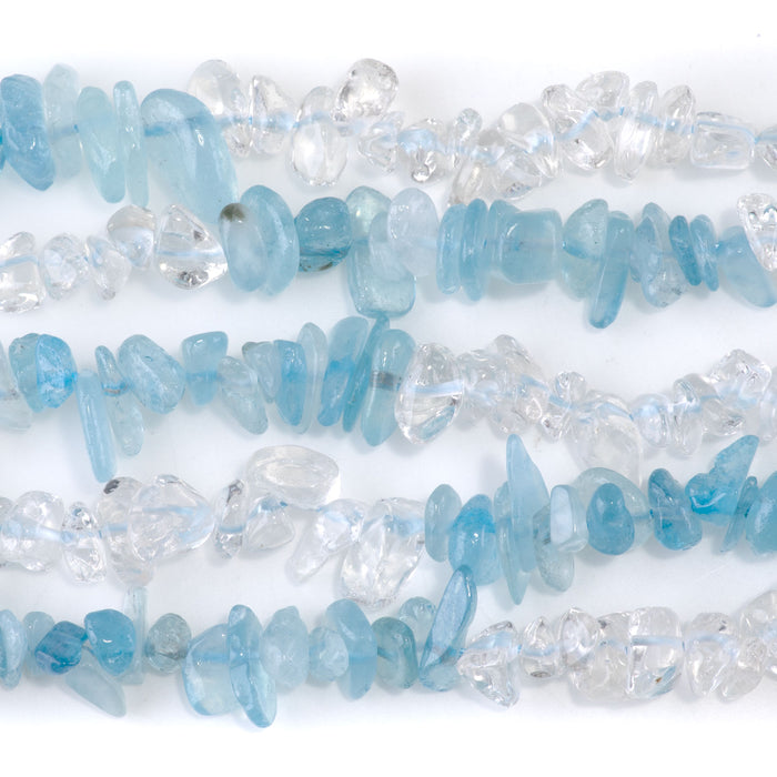 Banded Mixed Stone 6-9mm Chip - Aquamarine & Crystal - 15-16 Inch