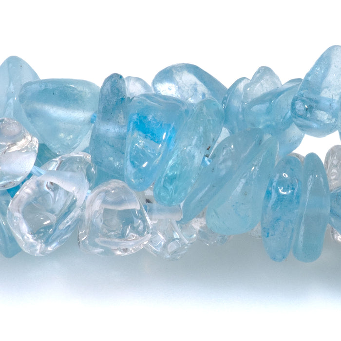 Banded Mixed Stone 6-9mm Chip - Aquamarine & Crystal - 15-16 Inch