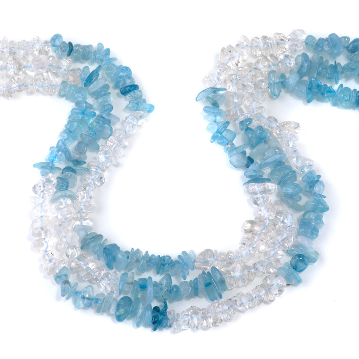 Banded Mixed Stone 6-9mm Chip - Aquamarine & Crystal - 15-16 Inch