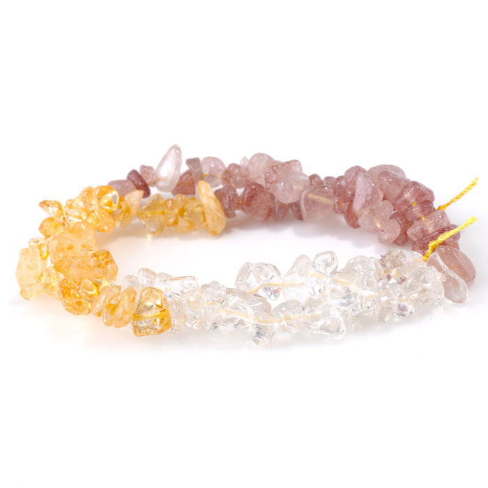 Banded Mixed Stone 6-9mm Chip - Citrine/Crystal/Strawberry Quartz - 15-16 Inch