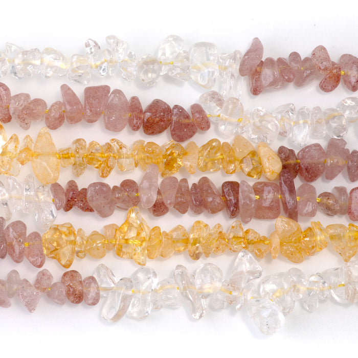 Banded Mixed Stone 6-9mm Chip - Citrine/Crystal/Strawberry Quartz - 15-16 Inch