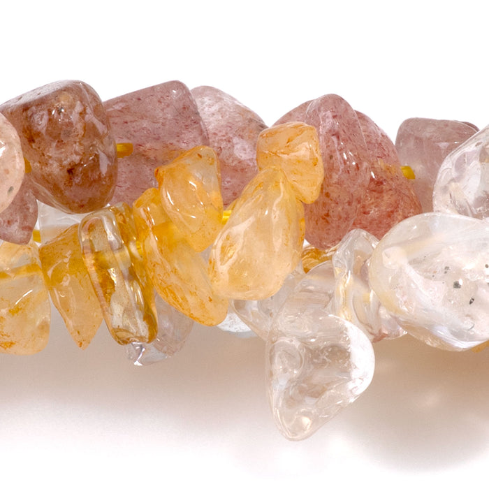 Banded Mixed Stone 6-9mm Chip - Citrine/Crystal/Strawberry Quartz - 15-16 Inch
