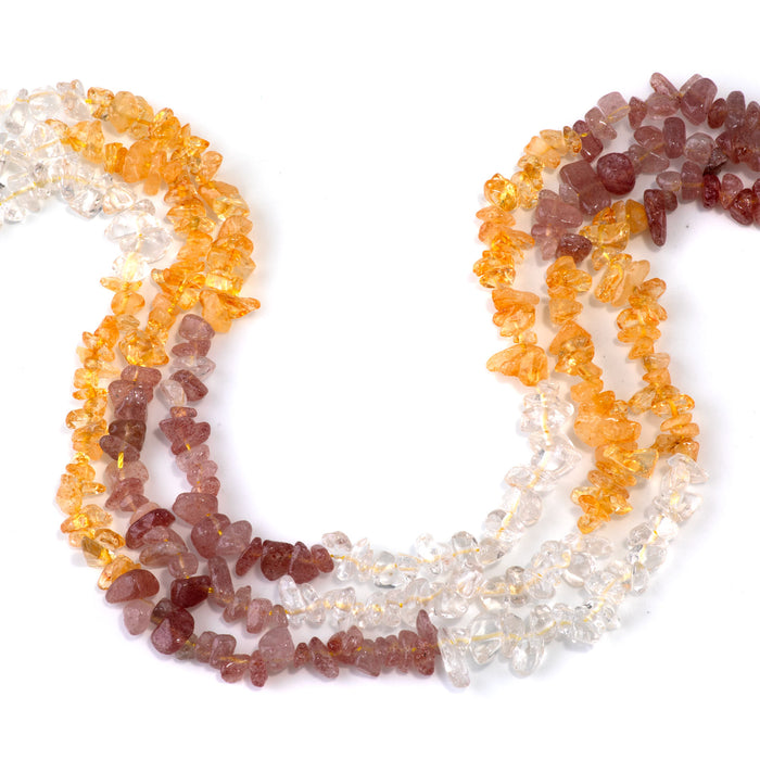 Banded Mixed Stone 6-9mm Chip - Citrine/Crystal/Strawberry Quartz - 15-16 Inch