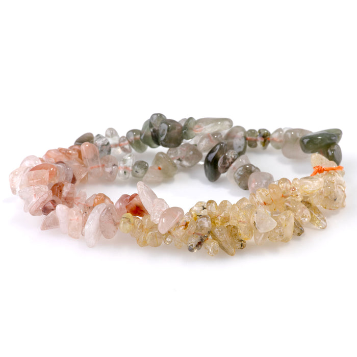 Banded Mixed Stone 6-9mm Chip - Citrine/Green & Red Lodalited Quartz - 15-16 Inch