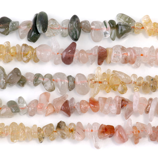 This is a Dakota Stones 6-9mm Banded Mixed Stone Citrine Green Gemstone strand with chip beads in 15-16 inch strand.