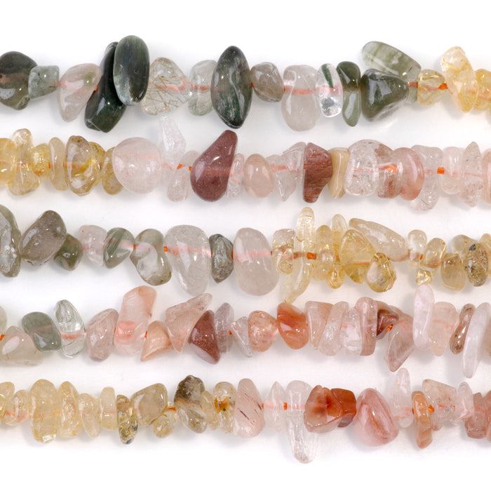 Banded Mixed Stone 6-9mm Chip - Citrine/Green & Red Lodalited Quartz - 15-16 Inch