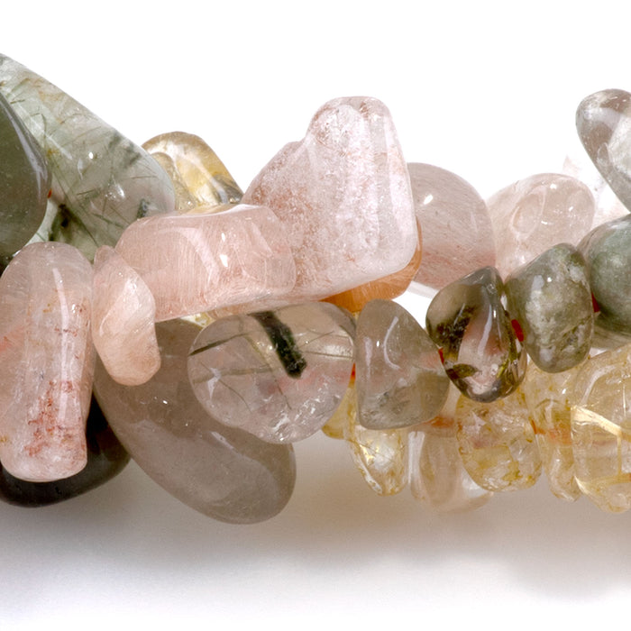 Banded Mixed Stone 6-9mm Chip - Citrine/Green & Red Lodalited Quartz - 15-16 Inch