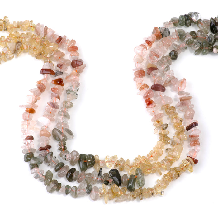 Banded Mixed Stone 6-9mm Chip - Citrine/Green & Red Lodalited Quartz - 15-16 Inch
